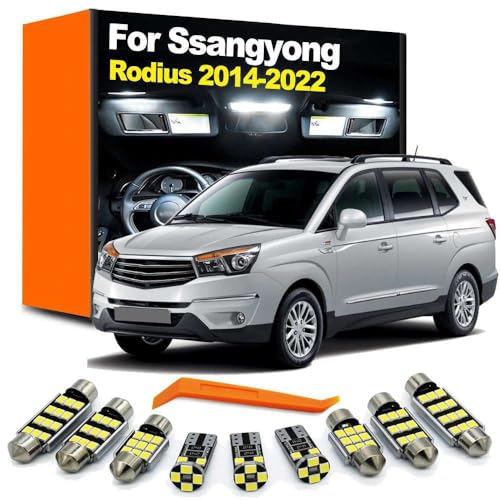 14Pcs LED Interior Light Trunk Sun Visor Kit, for Ssangyong Rodius 2014 2015 2016 2017 2018 2019 2020 2021 2022