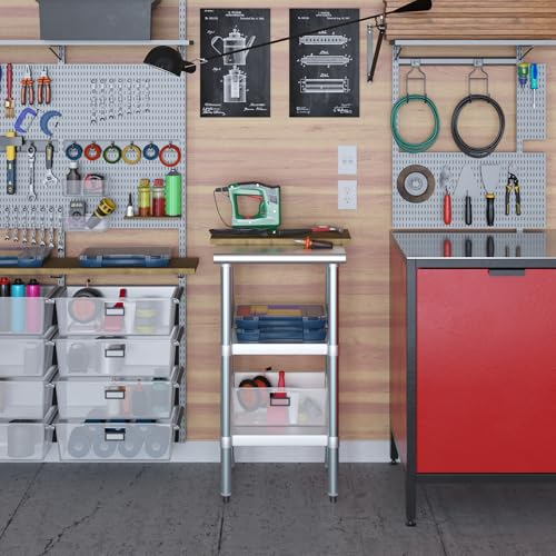 Image of AmGood Stainless Steel Work Table with 2 Shelves | NSF | Metal Utility Table (18 inch Long x 18 inch Deep)