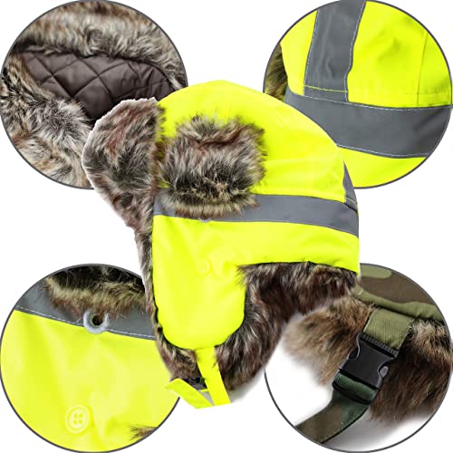 Image of Faux Fur Safety Reflective Aviator Trapper Hat Snow Ski Trooper Winter Cap