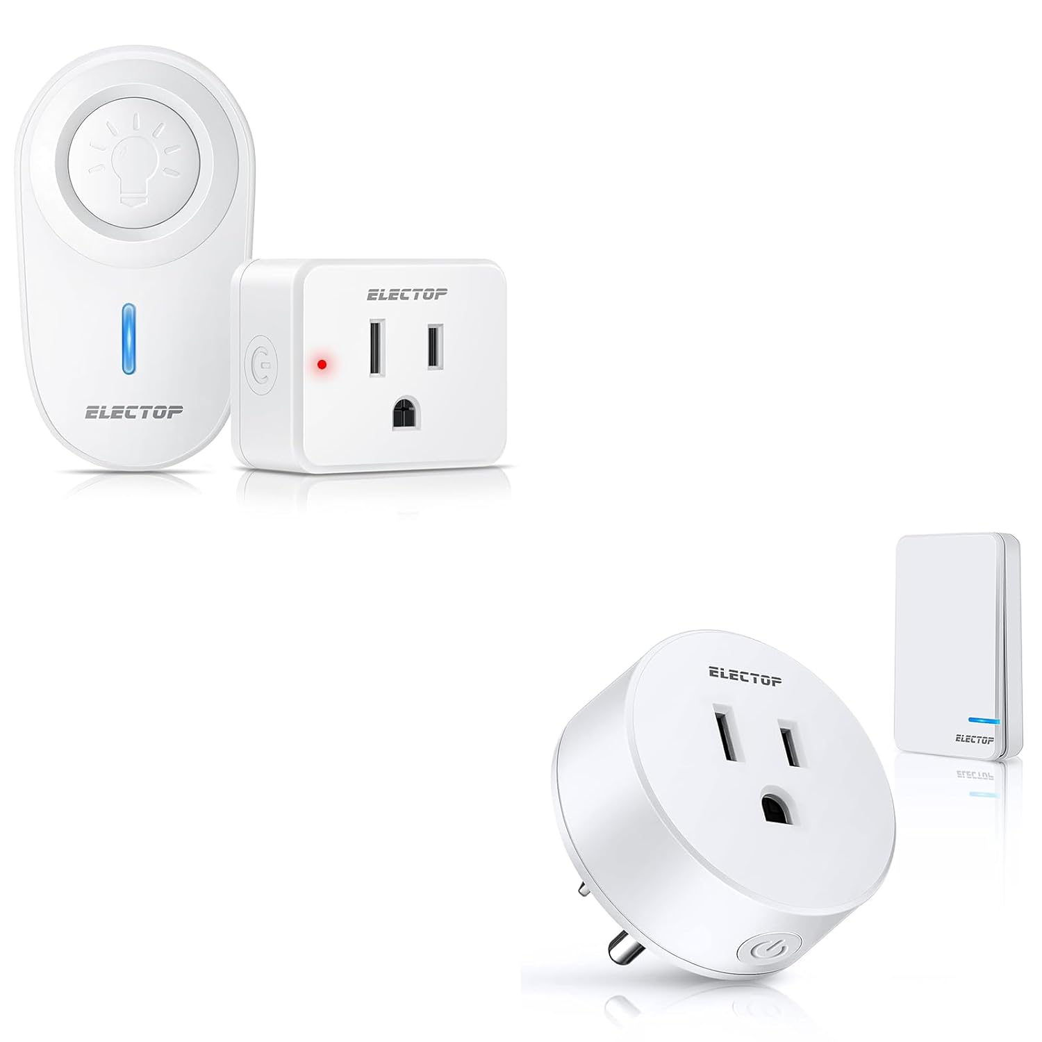 Remote Control Outlet, ELECTOP 15A/1500W Wireless Wall Mounted Power Switch, 2 Channel Wall Switch, 656ft Control Range for Indoor Lamps and Home Appliances, No Hub Required, 10A/1100W, White