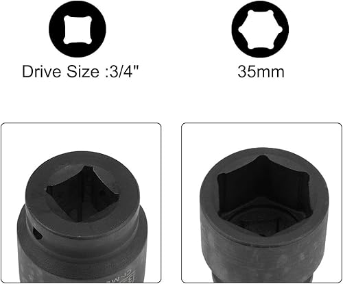 Miniatura 54 de uxcell 3/4 pulgadas de accionamiento por 1.417 in de zócalo de impacto poco profundo, acero de aleación Cr-Mo, 6 puntos, métrico
