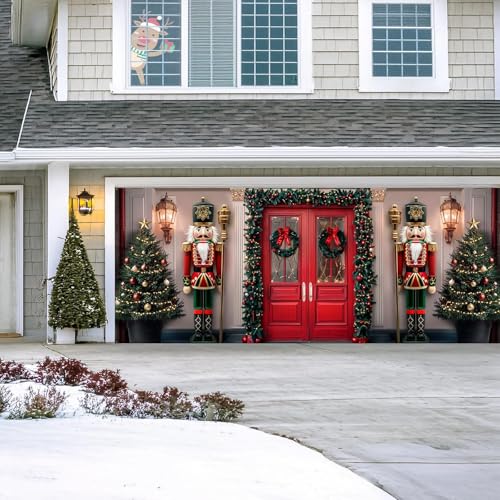 7 x 16 Ft Garage Door Christmas Decorations Outdoor, Large Xmas Nutcracker Soldiers Welcome Scene Christmas Garage Door Cover, Rustic Vintage Buddy Christmas for Home Wall Patio Yard Outside by Bunny Chorus - Image 5