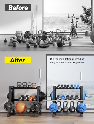 Image of YOLEO Dumbbell Rack, Adjustable & Compact Weight Rack for Dumbbell, Kettlebell, Barbell, Heavy Duty Weight Storage Organizer, Space-Saving Dumbbell Storage Stand Holder for Home Gym - 1100LBS Capacity (Rack Only)