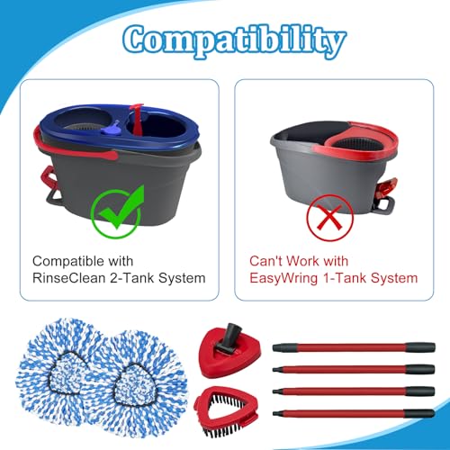 Image of Spin Mop Handle, Mop Heads Replacements,Scrubber Brush and Mop Base Compatible with Ocedar RinseClean 2-Tank System, Mop Handle and Head Replacement Combo Set for Wet Dry Use Floor Cleaning