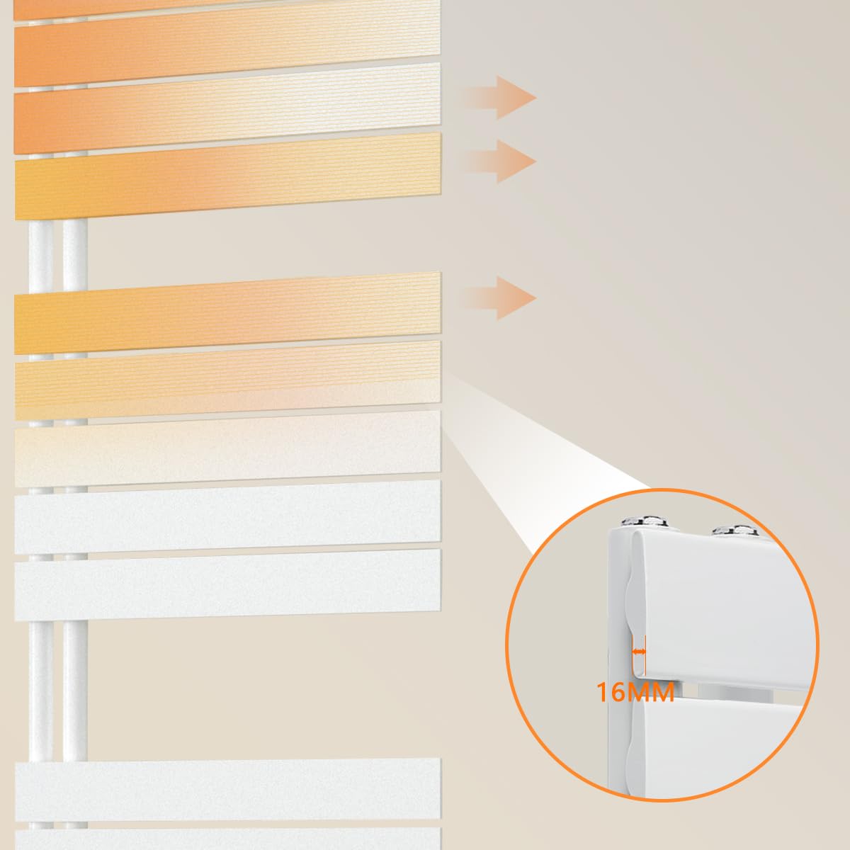 Radiador de baño, 845 x 450 mm, color blanco, toallero plano, conexión lateral, 389 W