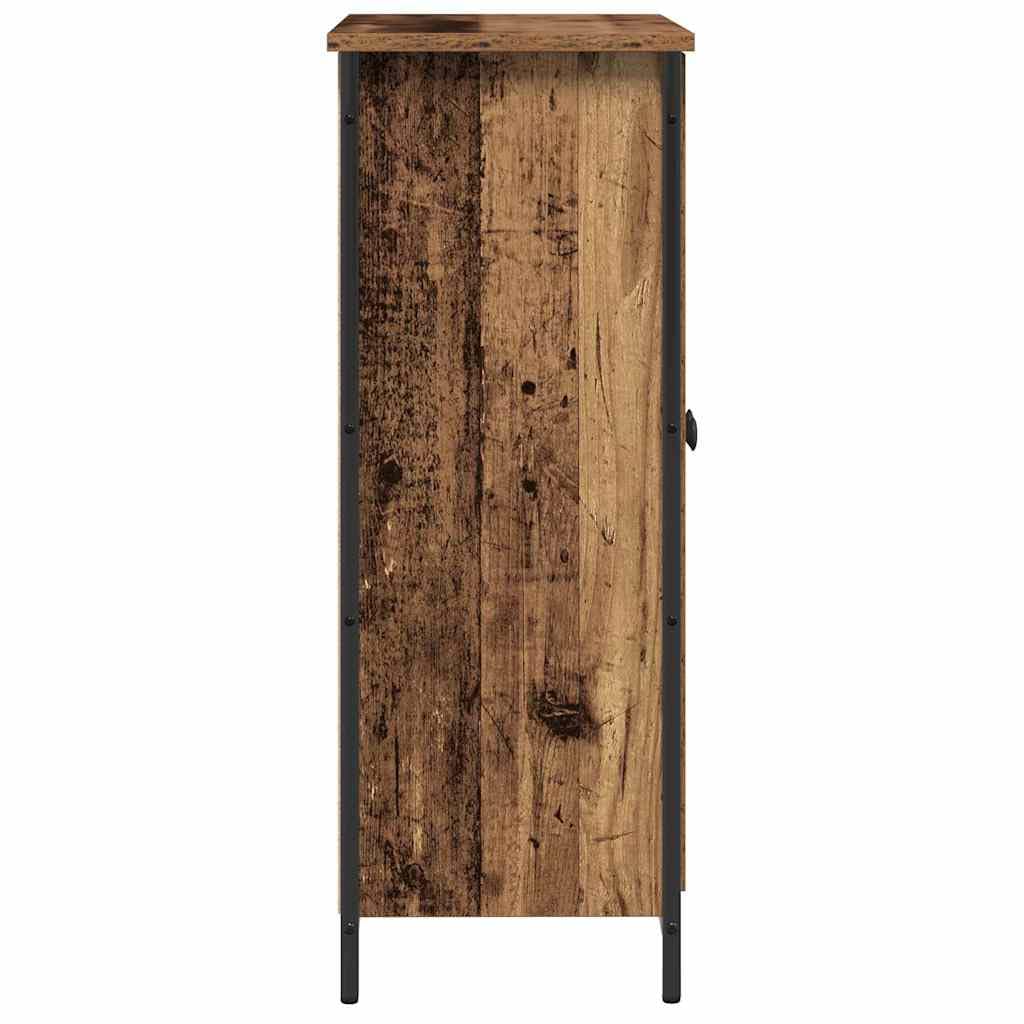 Kredens stare drewno, 70 x 30 x 80 cm, materiał drewnopochodny z 2 drzwiami, czarny stalowy uchwyt, nowoczesny prostokątny kształt, trwały, idealny do jadalni, salonu, korytarza, biura