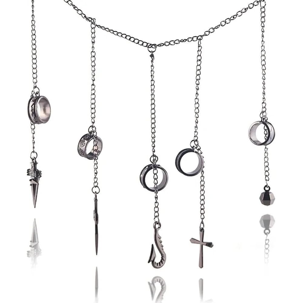 Gooyeh Kurapika Cosplay Anime Kurapika Judgement Chains Necklace Full-five Fingers Rings Fashion Halloween Jewelry Accessories
