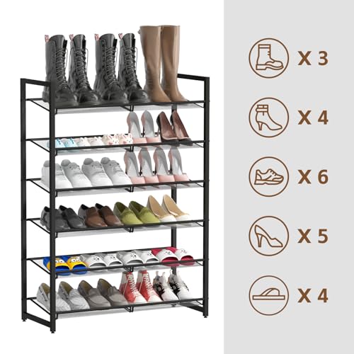 Image of Shoe Rack, 6-Tier Metal Shoe Organizer, Tall Shoe Rack for Closet,entryway,Garage, with Adjustable Flat or Angled Shelves, Holds 18-24 Pairs,Shoes that can accommodate The Whole Family.