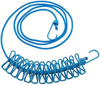 TRIXES Blue Long Compact Flexible 12 Peg and 2 Hook Travel Washing Line  1.8M