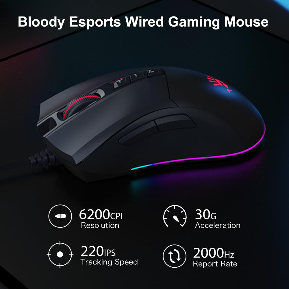 Amazon.com: Bloody ES9Pro FPS RGB Gaming Mouse, PMW3327 Chip, 6200