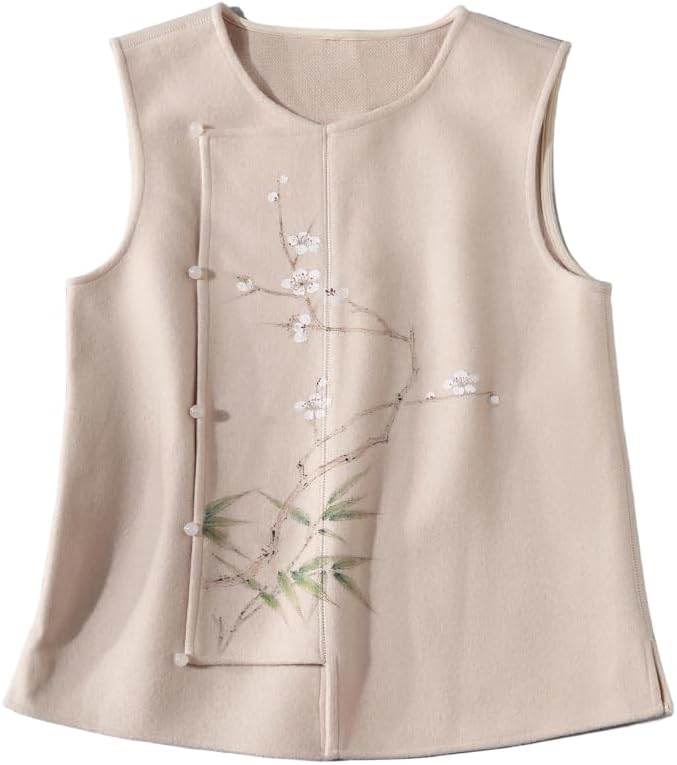 Meufam Women's Fall Winter Chinese Sleeveless Vests Warm Soft Chinese Traditional Embroidered Sleeveles Versatile Jackets
