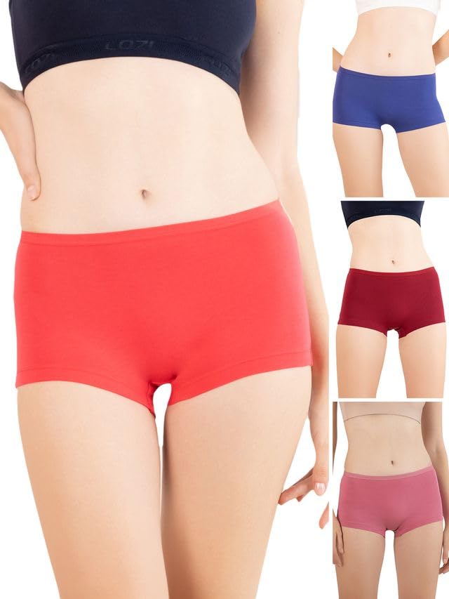 for Her Women's Boy Shorts Panty | High Coverage 100% Cotton Panty Set for Women |Mid Waist Boyleg Panty |Panties for Women Full Coverage