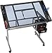 OneSpace Craft Station, Art Desk, Adjustable Glass Desk with Drawers and Supply Trays, Silver
