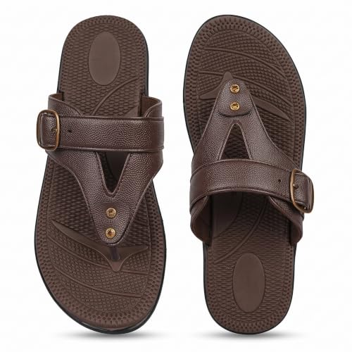 Image of OfficeEase 2.0 Women's Comfort Sandals, Toe-Ring Slip-On Slippers with Chic Buckle Detail, Soft Cushioned Footbed, Responsive Support Sole for Office & Daily Wear, Brown