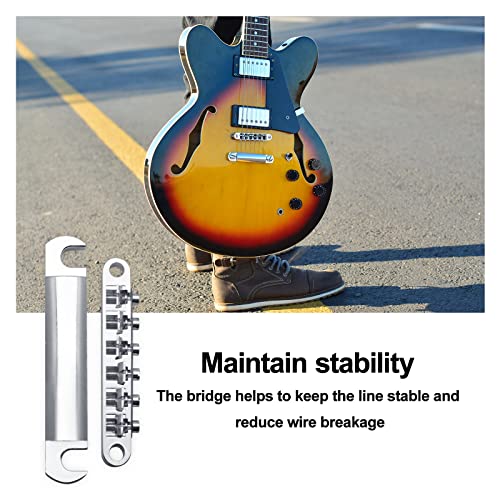 Saphue A Set Of String Saddle Tune-O-Matic Bridge And Tailpiece With Studs For Gb Lp Style Electric Guitar (Chrome) #TOP2