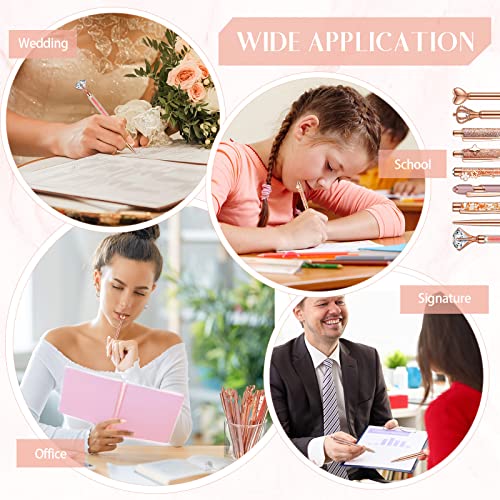 Image of Janmini Metal Ballpoint Pens Cute Diamond Pattern Journal Pens Black Ink Retractable Glitter Pens for Women School Wedding Office Home 9 Pack (Rose Gold)