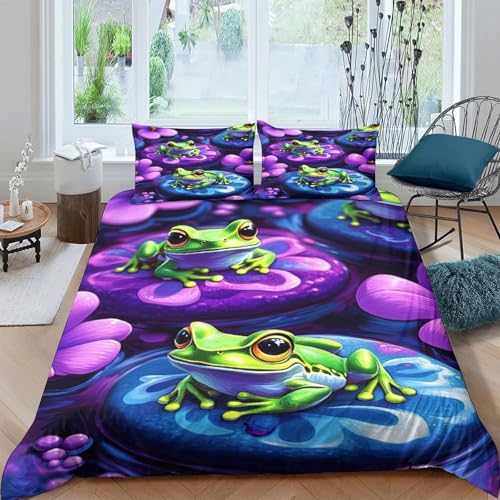 Housse de couette grenouilles 135x200cm parure lit microfibre