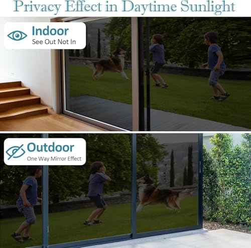 Image of CREON Window Film One Way Daytime Privacy Window Sun Blocking Anti UV Heat Blocking See Out Not Window Door Covering Window Tinting Film, Light Black (24x48 in)