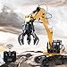 1/14 RC Excavator Digger, 2.4G 23CH 5-in-1 Full Metal Remote Control Excavator Log Gra Crusher with LED Lights Sound Smoke Effects, Engineering RC Construction Vehicle Toy Gift for Adults -RTR