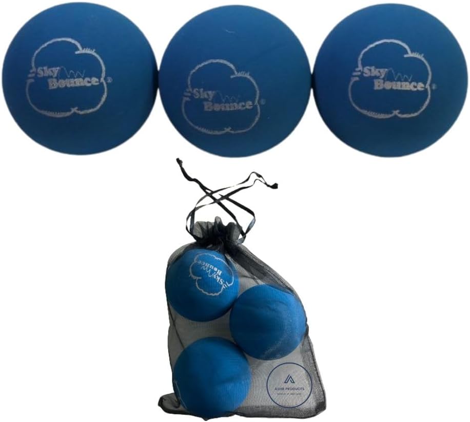 Sky Bounce Color Rubber Handballs for Recreational Handball, Stickball, Racquetball, Catch, Fetch, and Many More Games, 2 1/4-Inch, Blue, 3 Count with Pouch