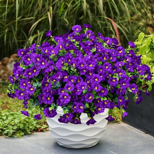 Artificial Flowers for Outdoors16 Bundles of UV-Resistant Silk Morning Glory with Eucalyptus-Realistic Faux Plants as Perfect Filler for Home Planter Porch & Garden Decor (Purple) image 8