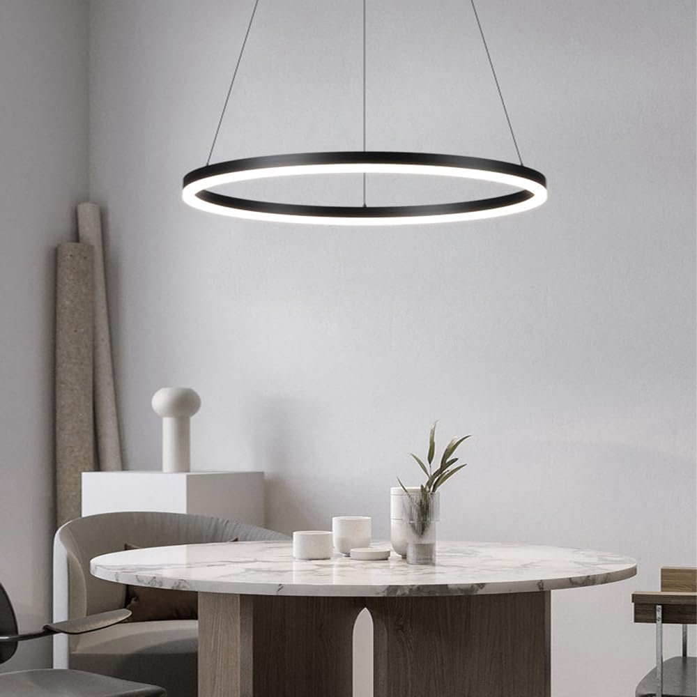 Heyun Black Chandelier Led Round Acrylic Pendant Lights Modern Suspension Hanging Lamp Chandeliers Lighting Lights Pendant Hanging Ceiling Lights Living/Bedroom/Dining/Coffee,,80Cm