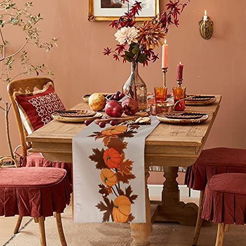 Fitable Thanksgiving Table Runner Fall Table Runner Thanksgiving Decorations, Maple Leaves Harvest Pumpkins Runner Fall Table Line 14x70 inch