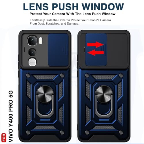 Image of AESTMO Tough Armor Vivo Y400 Pro 5G Bumper Back Case Cover | Ring Holder & Sliding Camera Shield Cover | 360 Degree Protection Back Case Cover for Vivo Y400 Pro 5G (Blue)