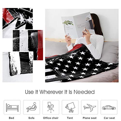 Homey Room Cozy Flannel Blanket For Couch/Bed/Travel 60 X 80 Inches, Thin Red Line Usa Flag Art Print - Luxury Soft Warm Plush Microfiber Throw Blanket For Children/Parents Decor&Gift #TOP4