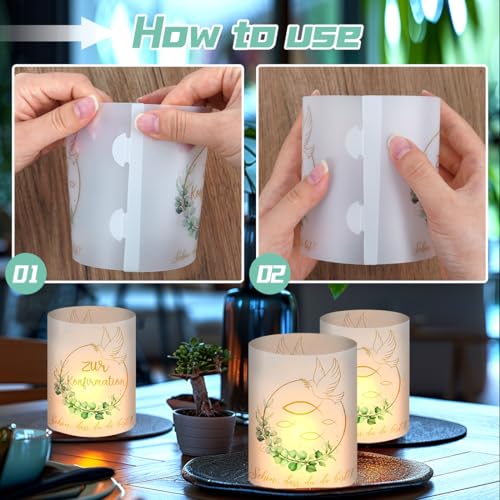 12 Stück Windlicht Tischdeko Konfirmation, Konfirmation Deko Junge Mädchen, Windlicht Zur Konfirmation Deko Eukalyptus Grün, Windlichter Konfirmation Gastgeschenke, Geeignet für Teelichter oder Kerzen