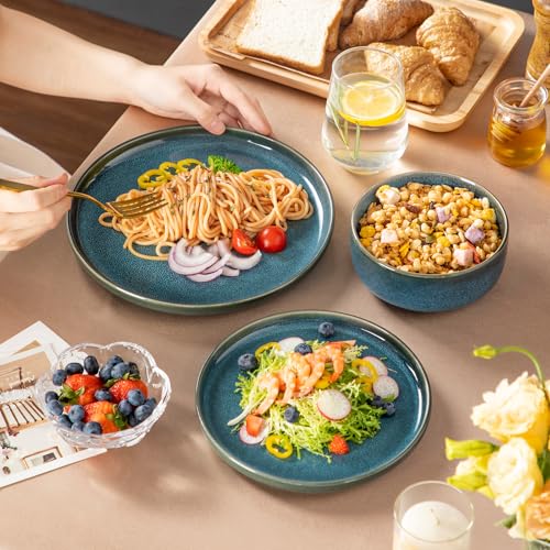 vancasso Geschirrset für 4 Personen, VEGA Tafelservice aus Steinzeug, Modernes Kombiservice 12tlg mit Speiseteller, Dessertteller und Müslischalen, Blau