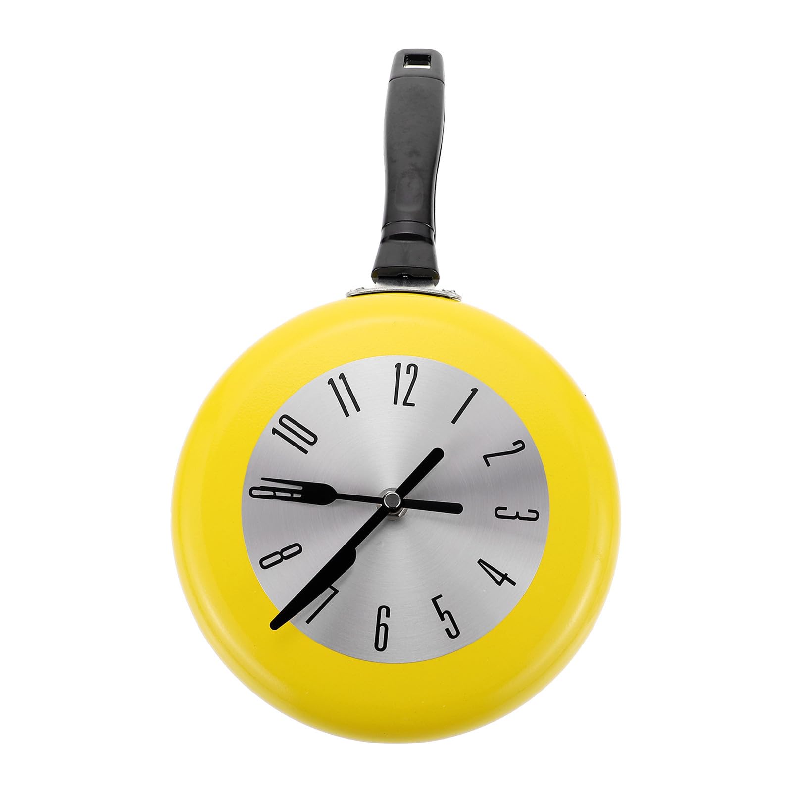 Frying Pan Shaped Wall Clock 8-inch Retro Metal Quartz Mute Hanging Clock for Kitchen Living Room Yellow Non-Battery Decorative Home Décor