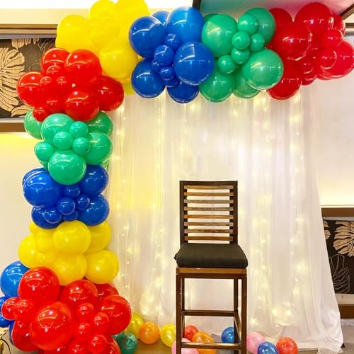 Image of Red Blue Yellow Green Balloon Set, 12 Inch Carnival Circus Party Balloon Red Blue Green Yellow Helium Balloons Confetti Latex Balloon for Video Game Party Rainbow Kid Birthday Party Carnival Circus
