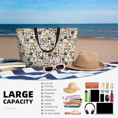 Large Capacity Beach Bag Waterproof Pool Tote for Gym Swimming Camping Carry On Bag Dog Bones Paw Print2