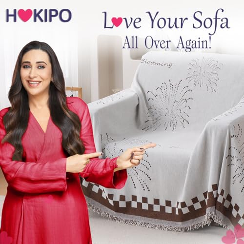 Image of HOKIPO 320 GSM Chenille Sofa Throw Blanket for 1 Seater Sofa - Printed All-Season Sofa Cover, 'Serene Abode Series' Brown Dot Burst (180x180 cm) (AR-6631-D6)