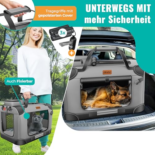 LOVPET® Transportbox Hund Katze Transporttasche XL 82x58x58cm | Hunde-Tragetasche Faltbare Katzentasche | Haustier-Transportbox inkl. Hundenapf & Schultergurt | für Katzen & Hunde Hellgrau