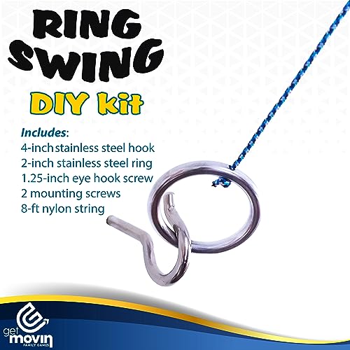 Hook and Ring Swing DIY Kit Stainless Steel Hardware and Nylon String Ring Toss Game Indoor – Outdoor for Endless Hours of Fun! GetMovin’ Sports