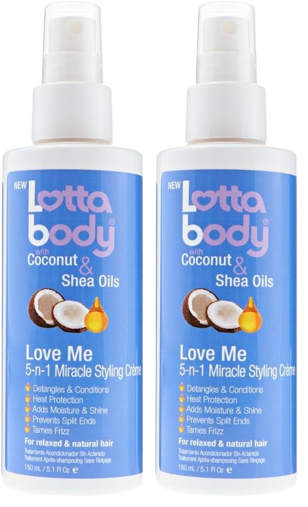 Lottabody Love Me 5 in 1 Miracle Creme, Heat Protection For a Moisture & Brilliant Hair, 5.1 Fl Oz (Pack of 2)