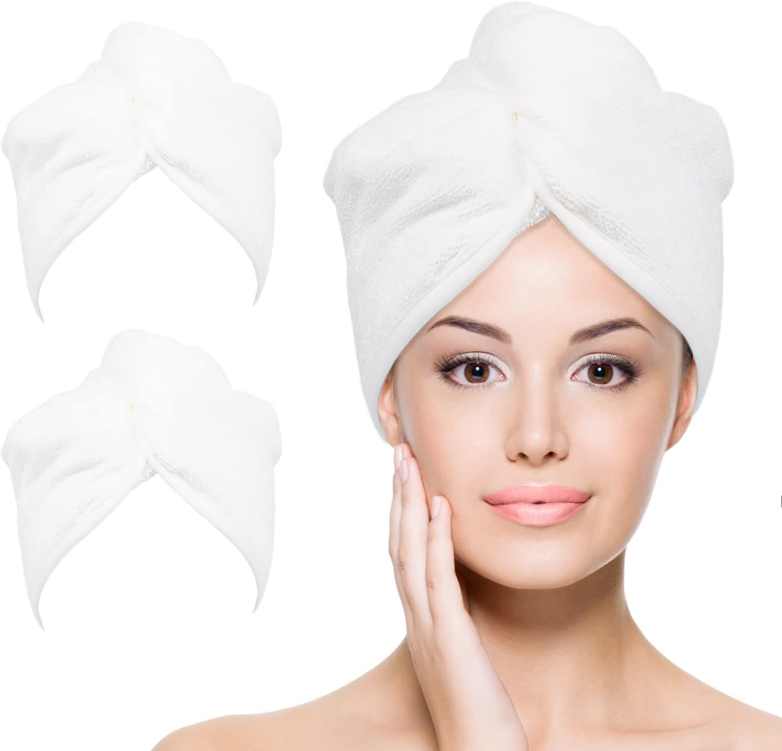 YoulerTex Hair Towel Hairs Wrap: 2 Pack 10X26 Hair Dryer Towels for Women Absorbent Turban Twist Drying Shower Cap Curly Hairs Products for Hair's Care Accessories (White)