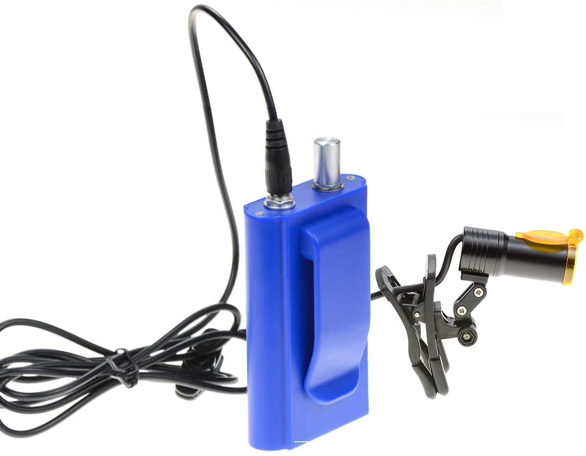 Mike Dental Lampe frontale LED portable 5 W avec filtre pour loupes jumelles + batterie en plastique à clipser Bleu