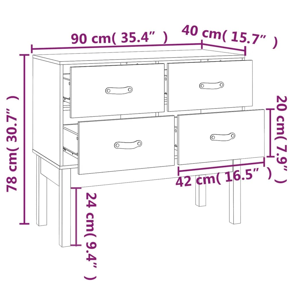 Helloshop26 - Armario para consola de madera de pino macizo, salón de oficina, 90 x 40 x 78 cm, almacenamiento óptimo, estilo rústico, madera, color marrón