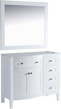 Buy-Rite Denali 42 Salon Vanity Styling Station & 40"x36" Mirror White Finish, Solid Wood, 3/4" Quartz Countertop, Built-in Tool Holders, 5 Drawers, Cabinet, Preassembled, HMD-V42-WHITE