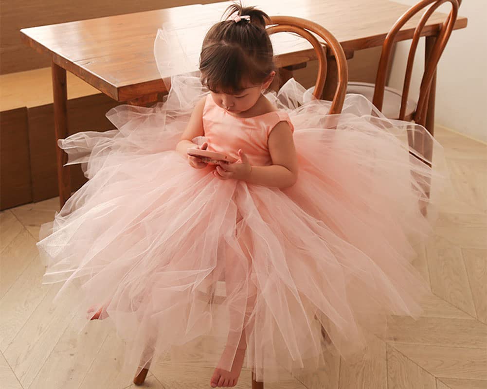 Ragazze Principessa d'Estate Abito da Tulle Satinato Elegante Cocktail Lungo Abiti da Festa da Spettacolo Serale Matrimonio Compleanno Battesimo Damigella d'Onore