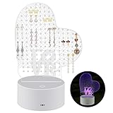 Wehhbtye Heart Shape LED Earring Organizer - 180 Holes Acrylic Earring Holder Stand - 7 Colors Light Earring Rack Clear Earring Storage Board for Christmas Valentine's Day Girls Women Gifts