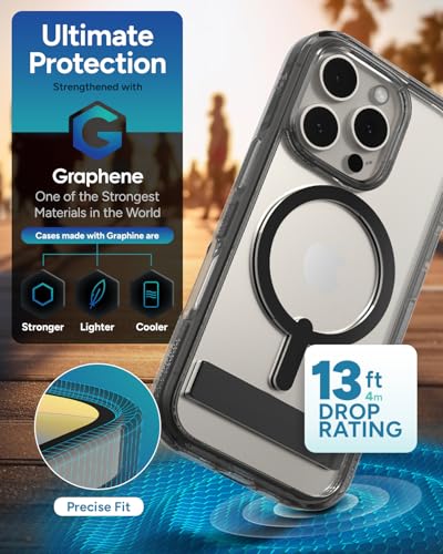 Image of ZAGG Santa Cruz Snap with Kickstand Case for iPhone 16 Pro - MagSafe Compatible, 13ft Military-Grade Drop Protection, Reinforced with Graphene, Slim Clear Case with Vibrant Color Accents, Black