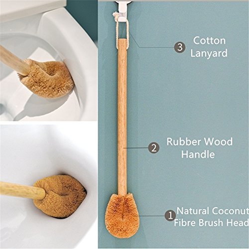 Toilet Brush (2 Pack), Natural Coconut Fibre Toilet Bowl Brush, Wood Handle Cleaning Brush For Bathroom Toilet #TOP1