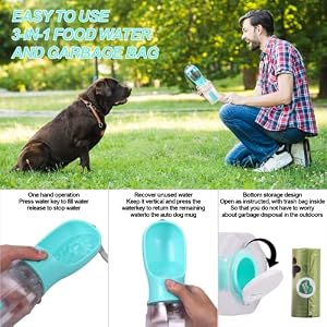 3-in-1 Portable Dog Water Bottle Dispenser,Crate with Food Container, Replaceable Waste Bags,Dog Stuff Accessories Items, Puppy Essentials Necessities,for Walking&Hiking(20oz-Blue) 3-in-1 Portable Dog Water Bottle Dispenser,Crate with Food Container, Replaceable Waste Bags,Dog Stuff Accessories Items, Puppy Essentials Necessities,for Walking&Hiking(20oz-Blue)