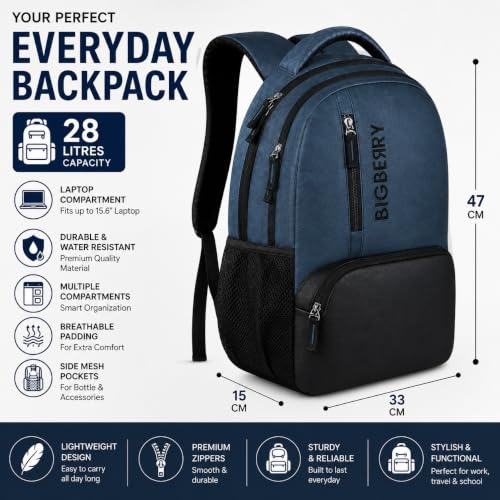 Image of BIGBERRY Rodeo | Leatherite Faux Leather Laptop Backpack for Men & Women | Water Resistant Medium Office, Travel, College Bag | Fits Up to 15.6 Inch Laptop | Travel, Casual & Business, Unisex