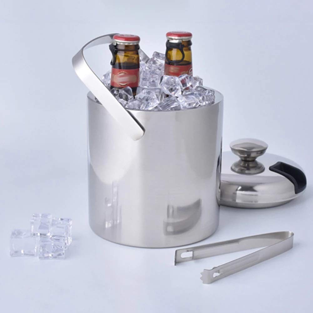 Recipiente de Acero Inoxidable de 1300 ml, Cubo de Hielo de Doble Pared, Recipiente para Hielo con Tapa de Pinzas, Abrazadera, Barra de Aislamiento térmico, Herramientas