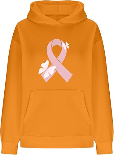 Miniatura 3 de Sudadera con capucha para mujer con diseño de lazo rosa, diseño de mariposa, de gran tamaño, manga larga, para sobrevivientes, regalos
